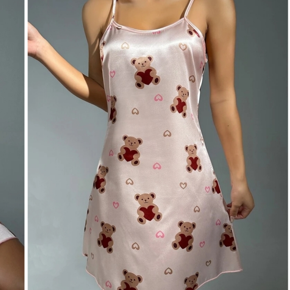 Valentine's Day teddy bear heart pink sexy flirty nightgown slip NWT